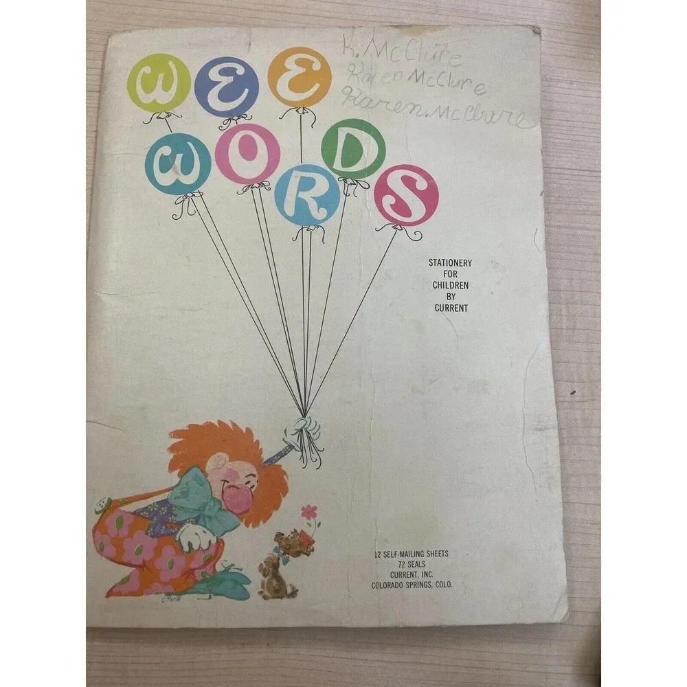 Wee Words Current Stationery Clowns Balloons Self-Mailers Vintage 6 pc in folder